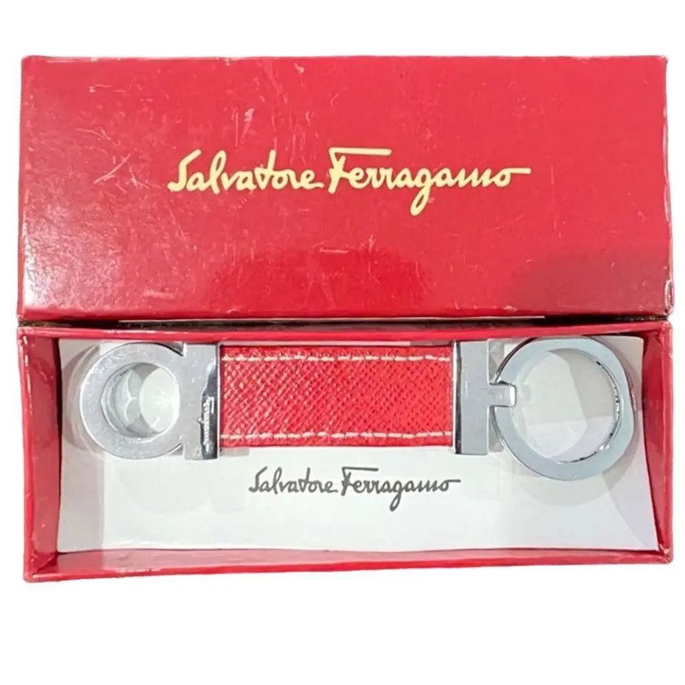 Salvatore Ferragamo Red Leather Key Holder NEW IN BOX - flaw